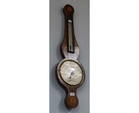 A George III mahogany inlaid wheel barometer, silver dial signed, Domco Gatty, High Holborn, London (a/f) 