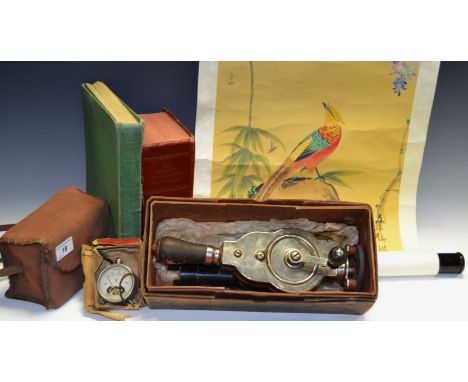 A Dr Macaura's blood circulator;  a Brownie camera;  a Japanese scroll;  etc 