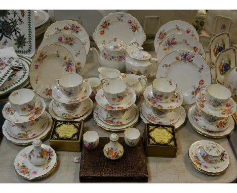 A Royal Crown Derby Posies pattern part tea and dinner service, comprising teapot and cover, hot water jug, milk jug, sugar b