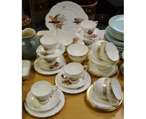 Teawares - a Minton Caliph pattern part tea service; a Staffordshire bone china tea service printed with pheasants