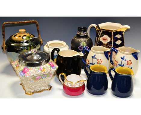 Ceramics and Glass- a Shelley Violette vase; Poole lamp base; Old Foley Chintz biscuit barrel, Denby; an early 20th century l