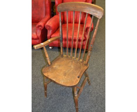 A late 19th Century ash and elm stick back Windsor armchair, H - stretcher, c. 1880 (faults)