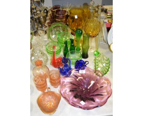 Glassware -  pink liqueur decanter and glasses; an oversized goblet; another; etc qty 