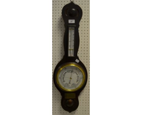 An early 20th century oak banjo barometer thermometer, white scale