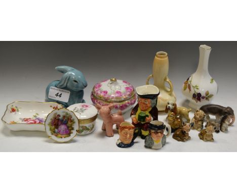 Ceramics - various Wade whimsies, a Denby lamb (faults); a Poole type model of a rabbit; a Royal Crown Derby Derby Posies pat