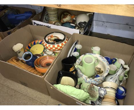 Three boxes of assorted including ceramics, Shelley, Masons, Goebel, Carltonware etc