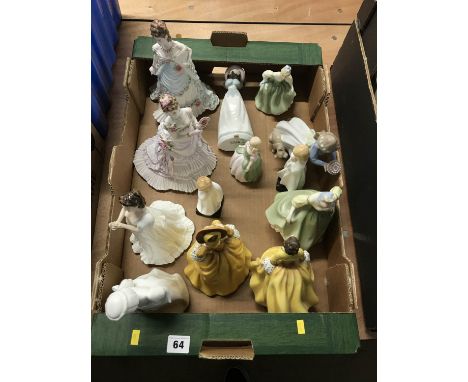 A tray of Royal Doulton, Nao and Worcester figurines