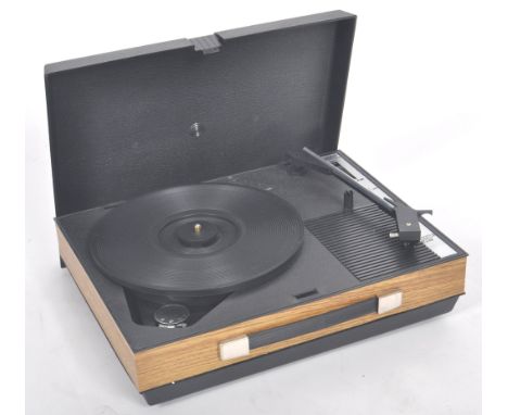 Fidelity - Model H.F.42 - A compact portable&nbsp;record player&nbsp;having a faux leather and wood case. Makers label to the