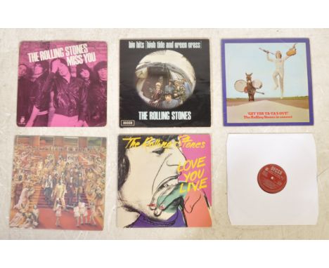 The Rolling Stones - A collection of vinyl records comprising Miss You pink vinyl 12" single (EMI 2802, VG), Big Hits (TXS101