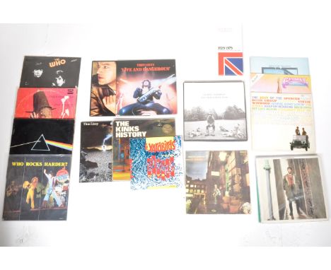 A mixed collection of long play LP vinyl record albums of varying artists and genres to include The Kinks, George Harrison (A