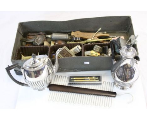 A box of mixed collectables to include Silver plated items and meershaum pipe.