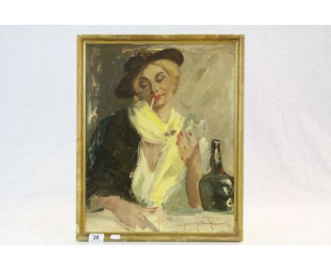 John Kenneth Ferguson (South African 1885-1967). Half body portrait of a lady. Oil on board. Signed lower right. 48.5 38.5 cm