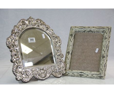 Italian Hallmarked Silver &amp; bevelled Glass tabletop Mirror with wooden easel type back, stands approx 35cm and comes with