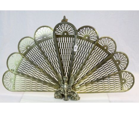 Pierced Brass Fold-out Peacock Firescreen