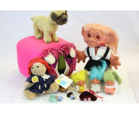 Toys - Collection of Five Vintage Trolls including one 32cms high marked to foot ' Dam Things Establishment 1964 ' together w