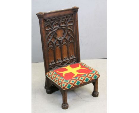 Gothic Oak "Prie Dieu" with tapestry seat