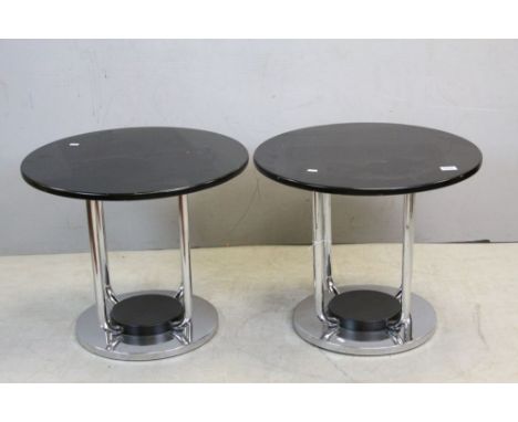 Pair of Retro ' Habitat ' Black and Chrome Circular Side / Lamp Tables, circa 1980's, 60cms wide x 50cms high
