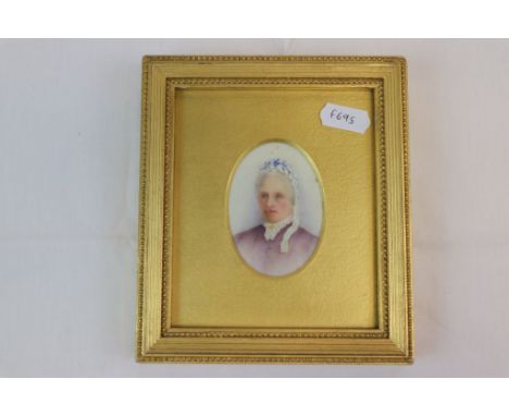 Gilt framed &amp; glazed 19th Century miniature Portrait Watercolour of an elderly Lady, image approx 6.5 x 5cm