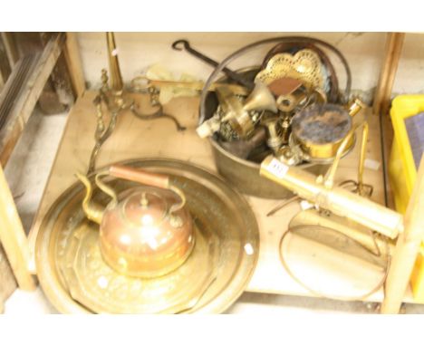 Collection of vintage Brass &amp; Copper to include a Brass Jam pan, Copper &amp; Brass Kettle with stand, Bankers type elect