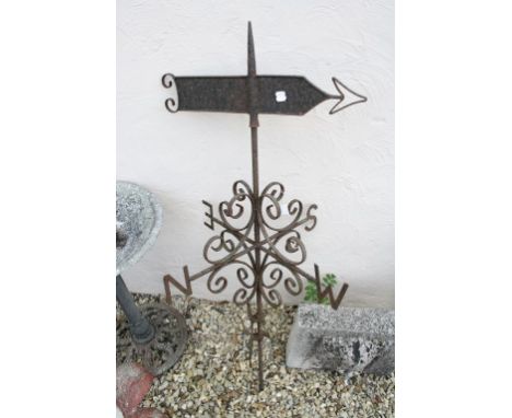 Vintage Wrought Iron ' Arrow ' Weather Vane with Scroll Supports, 136cms high