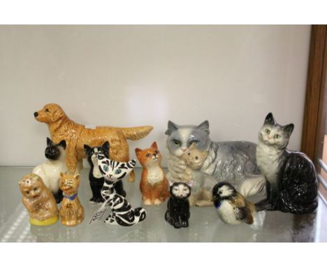 Goebel, Beswick and other various cat, dog and bird figures (12)