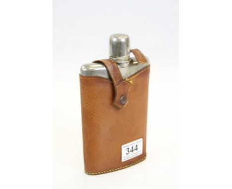 Large hip flask in pig skin case 