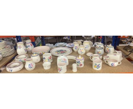 Large selection 1950's Poole pottery - floral design to include vases, plates, bowls, etc 