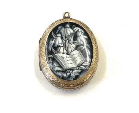 Large 9ct gold enamel front and back locket 