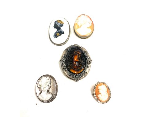 Selection of Vintage and later silver cameo brooches includes Coalport brooch etc 