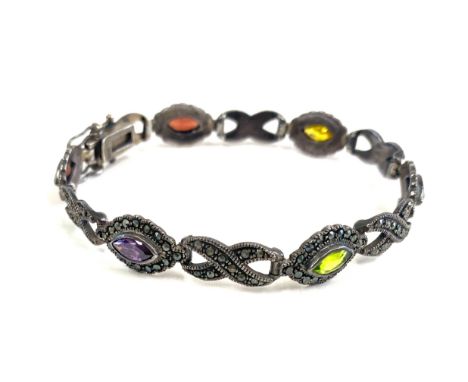 Gem set sterling silver marcasite bracelet 