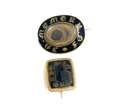 Two Georgian Victorian mourning brooches' In memory of' Black enamel 