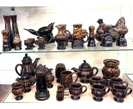 Selection of Cornish ware fosters mottled brown pottery, one piece has damage as seen in image 