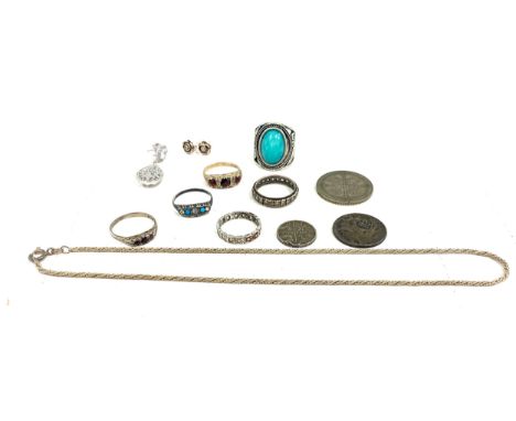 Selection of assorted silver jewellery includes chain, rings, coins 54 grams etc 