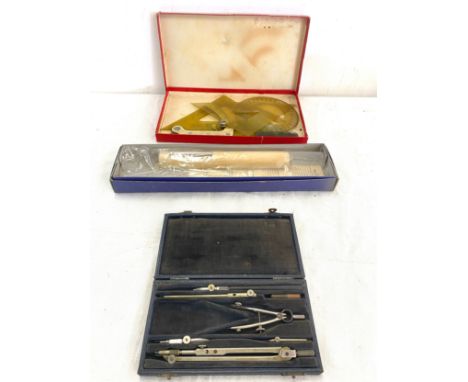 Selection of mathematical instruments includes Adjustable set square, pearl compass set etc 