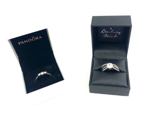 2 Silver ladies stone set dress rings, one pandora, sizing 57, 57, 59 