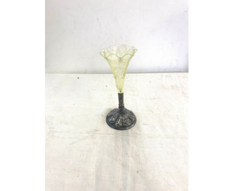 Silver plated walker and Hall Vaseline glass epergne height 8.5 inches 