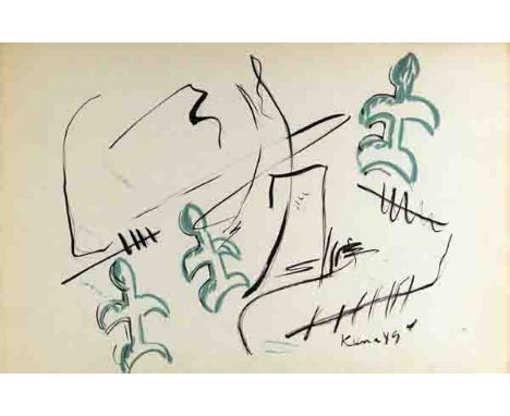 Artist: Jaled Muyaes (Chilean/Mexican, 1921 - 2007). Title: "Non-Objective Composition #17". Medium: Pen and ink with waterco