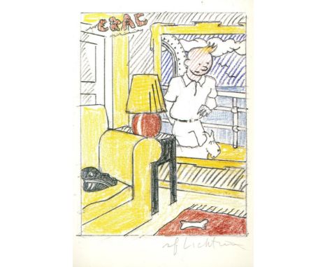 Artist: Roy Lichtenstein (American, 1923-1997). Title: "Interior with Painting of Tintin (Tintin in the New World)". Medium: 