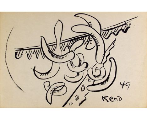 Artist: Jaled Muyaes (Chilean/Mexican, 1921 - 2007). Title: "Non-Objective Composition #7". Medium: Pen and ink on paper. Dat