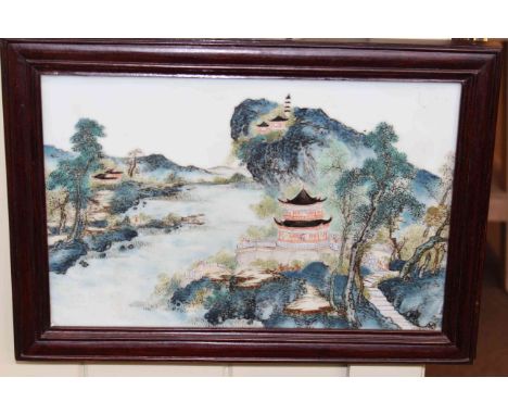 Chinese famille vert panel, framed