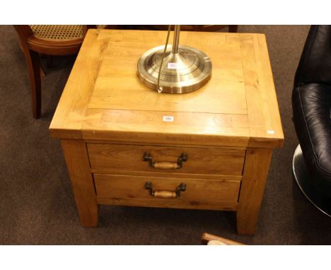 Oak two drawer island pedestal and modern standard lamp and shade (2)
