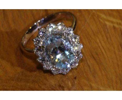 18 carat gold, aquamarine and diamond ring, size M½