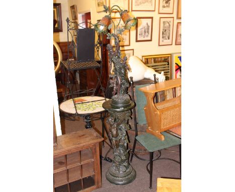 Ornate figure and cherub table lamp with matching pedestal