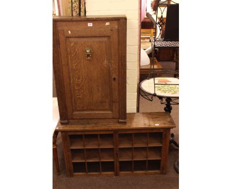 Oak glazed panel door cabinet, 19th Century oak single door cupboard and floral tapestry four fold vanity screen (3)