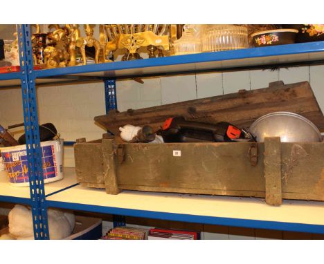 Pine tool box and various tools