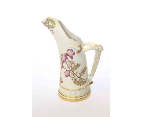 Royal Worcester ivory ground jug with 'horn' handle