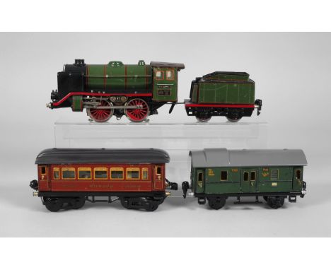 Märklin Eisenbahn1930er Jahre, gemarkt und bezeichnet, Blech farbig lackiert, Spur 0, bestehend aus 20 Volt Schlepptenderlok 