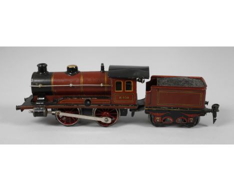 Märklin Schlepptenderlok R 950um 1929, gemarkt und bezeichnet, Blech lithographiert, rotbraun-schwarz, Achsfolge B', Spur 0, 