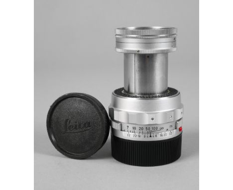 Objektiv Leica 1970er Jahre, gemarkt Ernst Leitz GmbH Wetzlar, Elmar f=9 cm, 1:4 sowie Seriennummer 1523480, sehr gute Erhalt