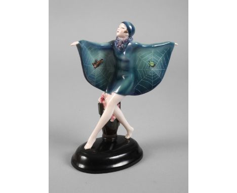 Goldscheider Wien "Gefangener Vogel"Entwurf Josef Lorenzl um 1922, signiert, schwarze Stempelmarke 1922-1941, Stempelzusatz M